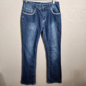 Wired Heart Jeans Womens 28 Blue Straight Leg Cross Embroidered Pockets Denim